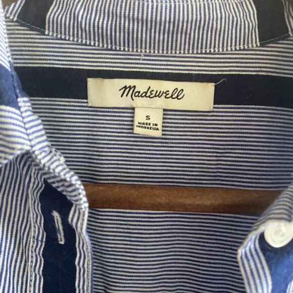Madewell Blue Striped Button-Down Tunic Shirt - Picture 3 of 6